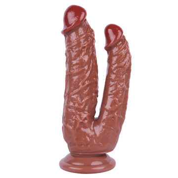Dildo Per Doppia Penetrazione Marrone Testurizzato 21cm